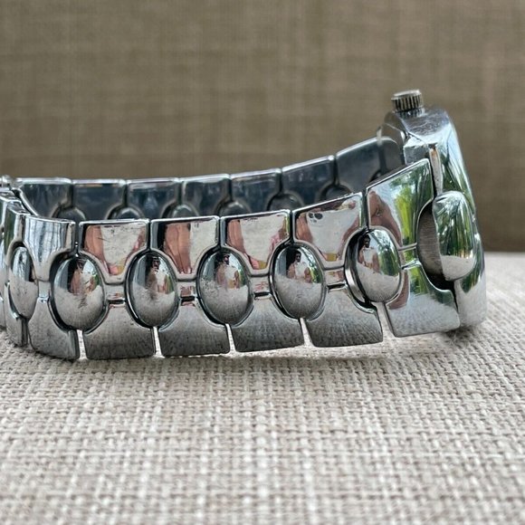 Goldis Men Wrist Watch Silver Tone Analog Quartz Black Face Watch - Picture 13 of 14